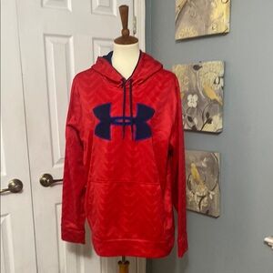 Under Armour Red Hoodie with Blue Logo Men’s Large